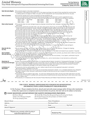 Vinyl Works Above Ground Liner Warranty #VWAGLW